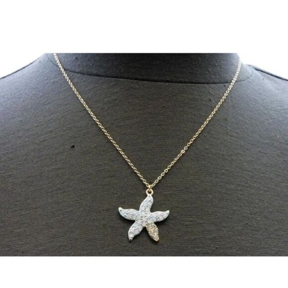 Starfish Necklace Aqua Crystal Pendant 18" Beach Sea Life Island Gold Plated - Picture 4 of 8